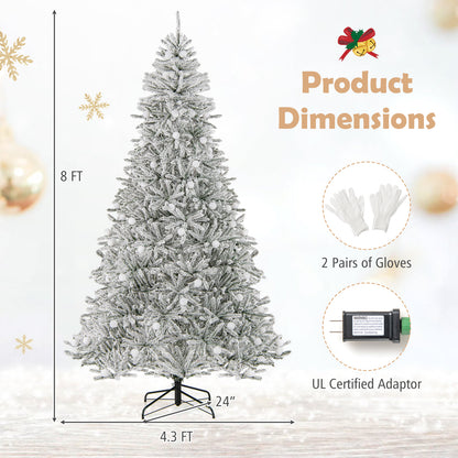 8 Feet Snow-flocked Artificial Christmas Tree Pre-lit Hinged with 81 Sphere Lights and Remote