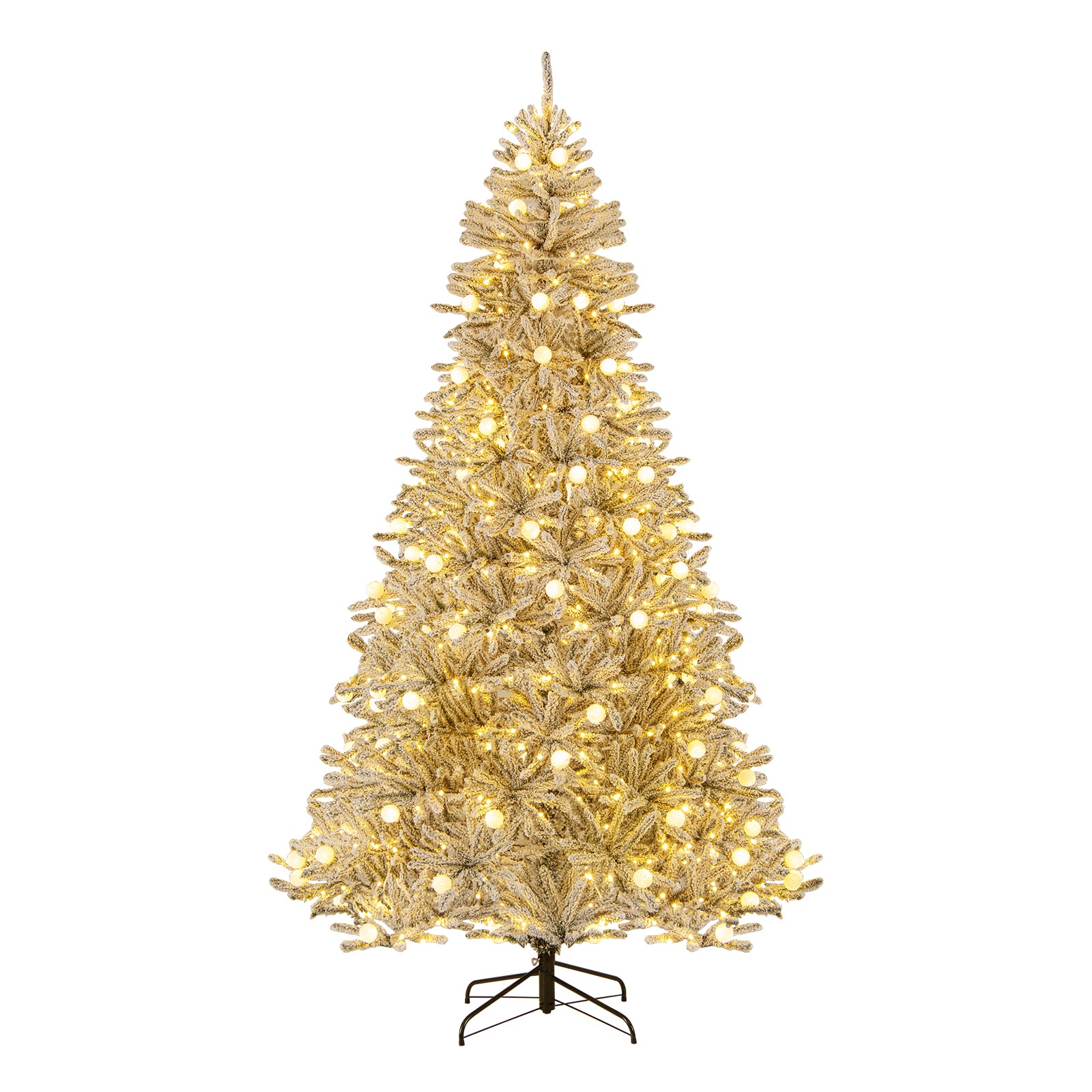 8 Feet Snow-flocked Artificial Christmas Tree Pre-lit Hinged with 81 Sphere Lights and Remote