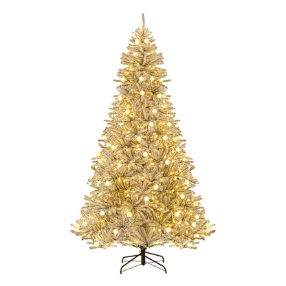 8 Feet Snow-flocked Artificial Christmas Tree Pre-lit Hinged with 81 Sphere Lights and Remote