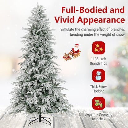 8 Feet Snow-flocked Artificial Christmas Tree Pre-lit Hinged Xmas Tree with Warm White LED Lights