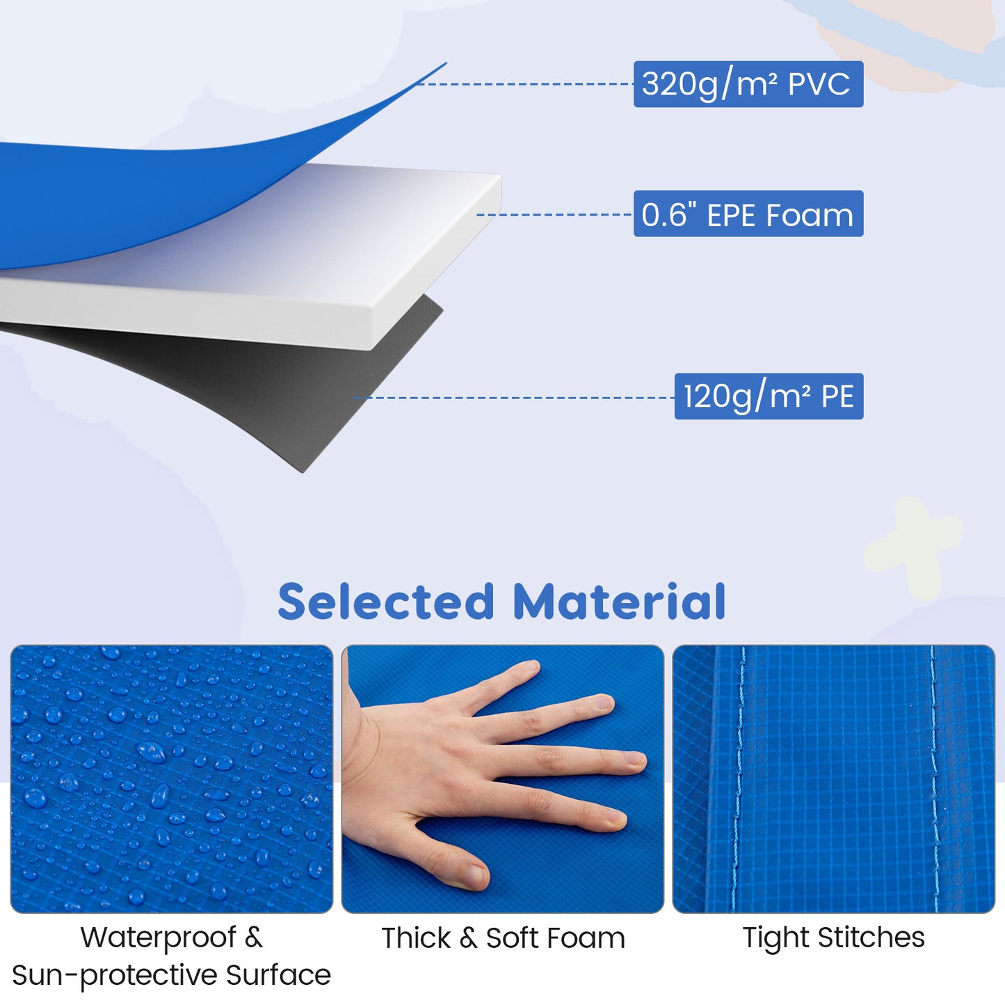 8 Feet Trampoline Pad Replacement Safety Pad with Fixing Straps (Blue)