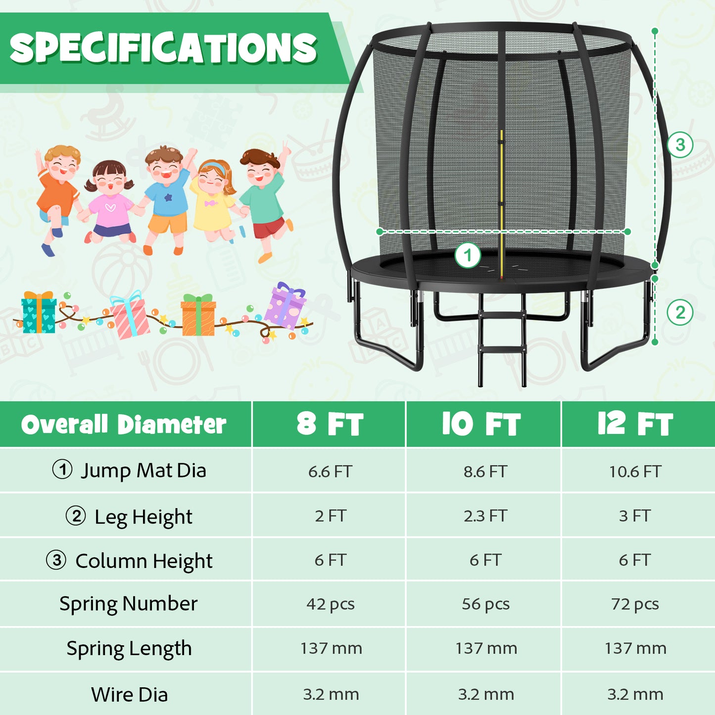 8 Feet ASTM Approved Recreational Trampoline with Ladder-Orange - Black