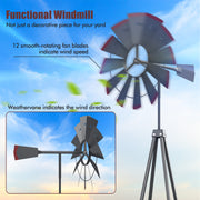 8 Feet Windmill Metal Ornamental Wind Wheel Weather Resistant-Gray