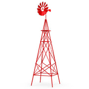 8 Feet Windmill Metal Ornamental Wind Wheel Weather Resistant-Red