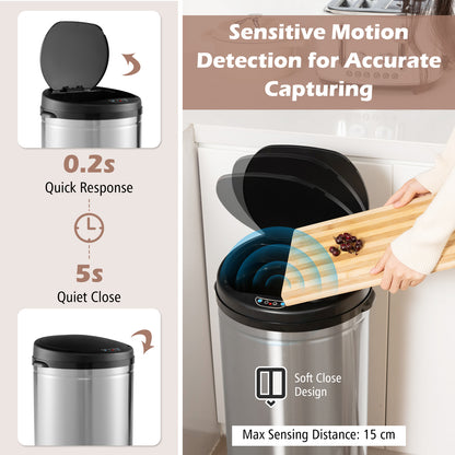 8 Gal Automatic Trash Can with Stainless Steel Frame Touchless Waste Bin-Silver