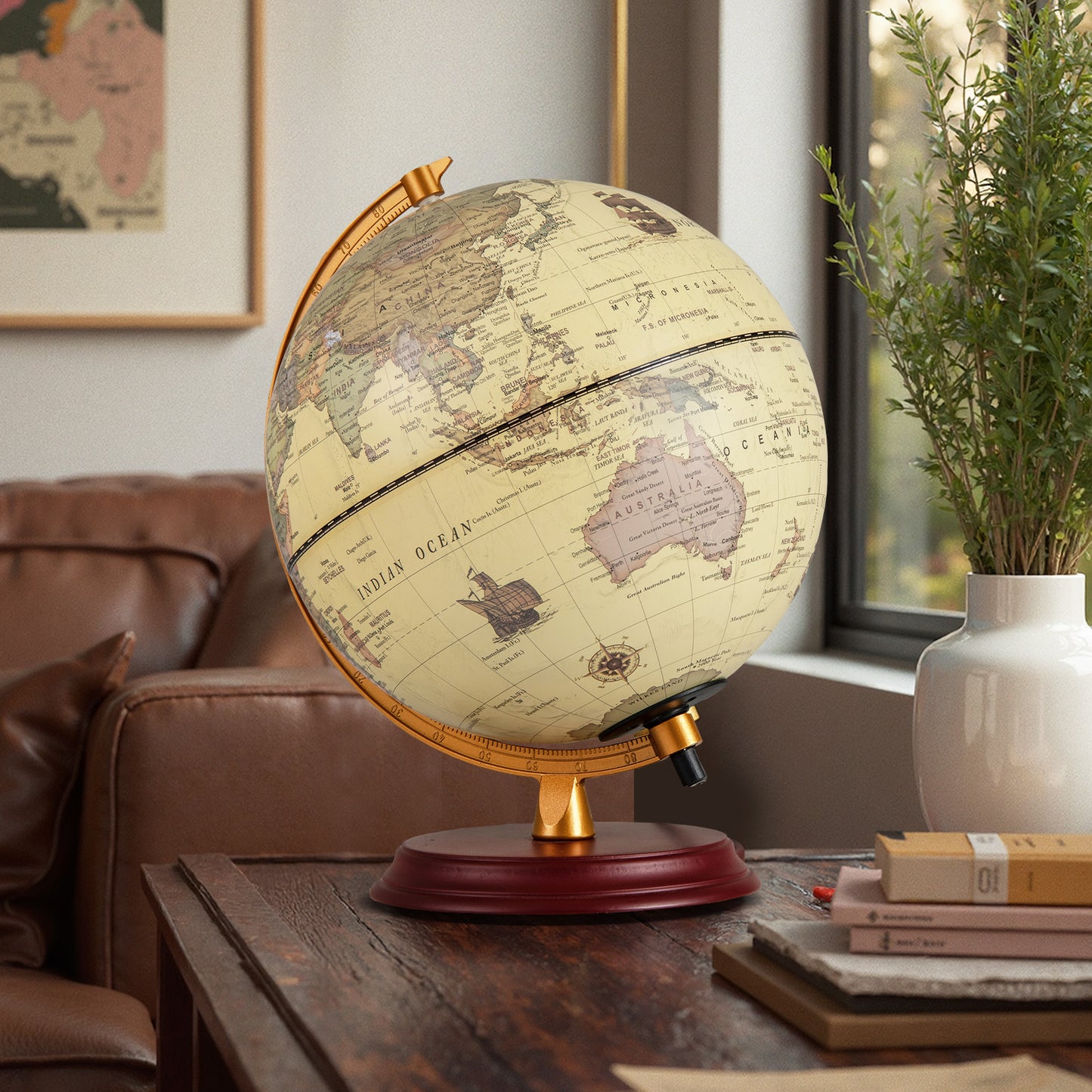 8 Inch Illuminated World Globe Night Light up Globe Lamp with Wooden Stand and HD Map-Brozen