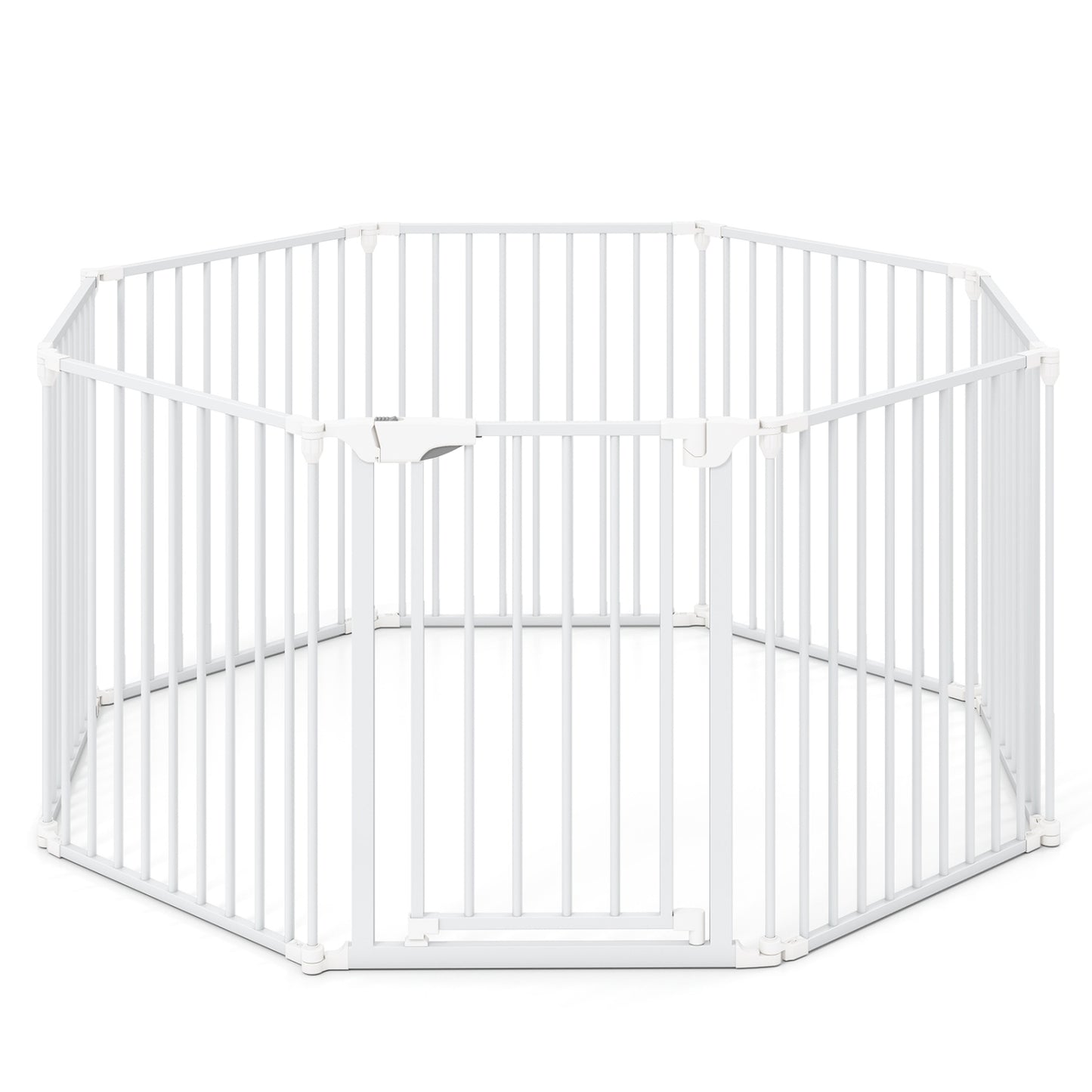 8-Panel Extra Wide Baby Gate Adjustable Pet Safety Fence with Auto-close Door-White