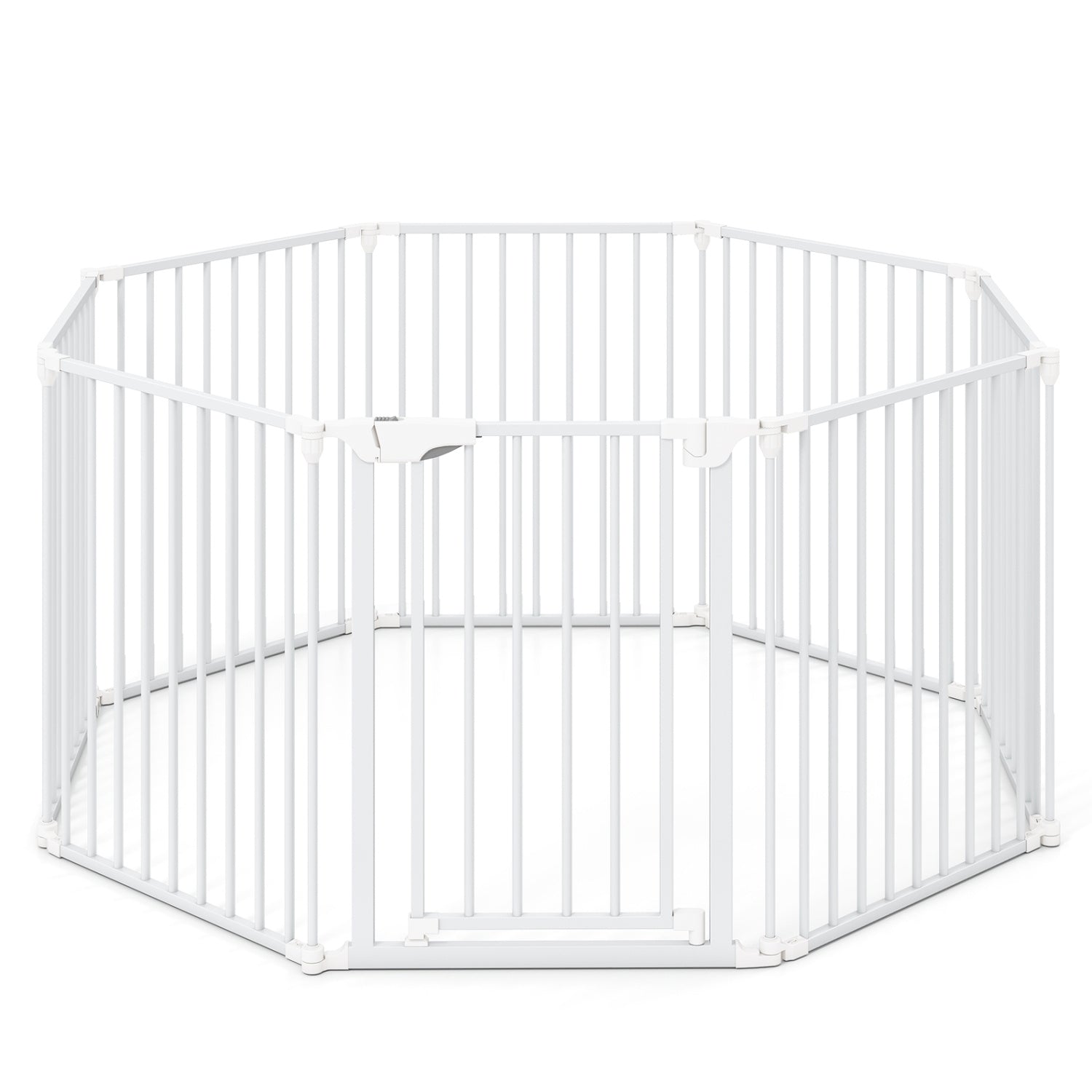 8-Panel Extra Wide Baby Gate Adjustable Pet Safety Fence with Auto-close Door-White