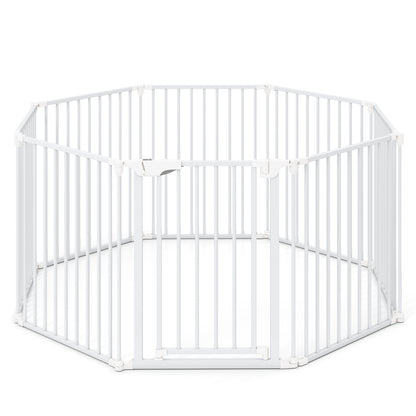 8-Panel Extra Wide Baby Gate Adjustable Pet Safety Fence with Auto-close Door-White