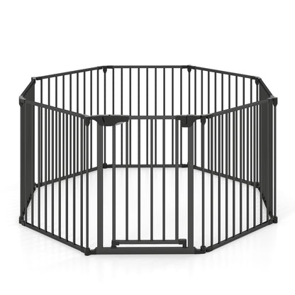 8-Panel Extra Wide Baby Gate Adjustable Pet Safety Fence with Auto-close Door-Black