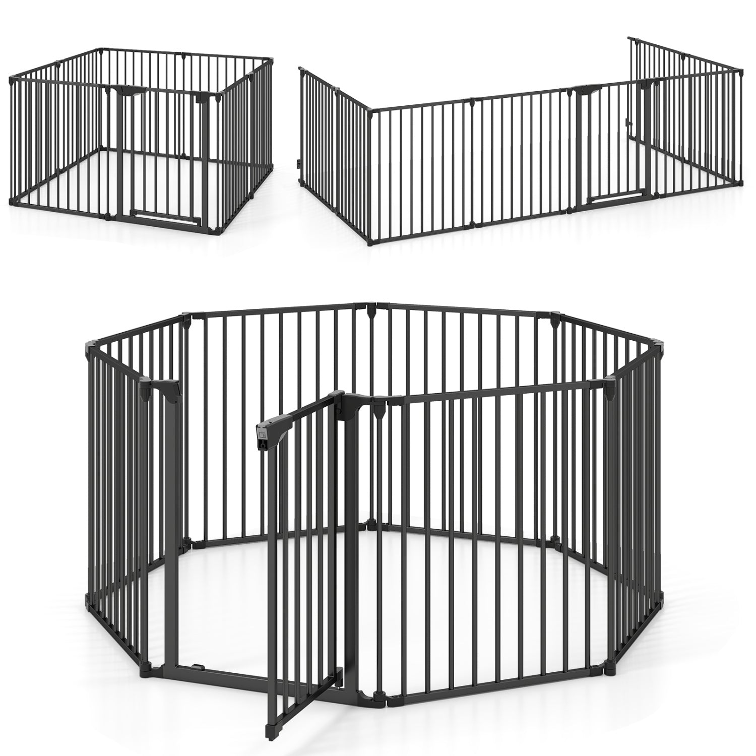 8-Panel Extra Wide Baby Gate Adjustable Pet Safety Fence with Auto-close Door-Black