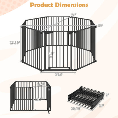 8-Panel Extra Wide Baby Gate Adjustable Pet Safety Fence with Auto-close Door-Black