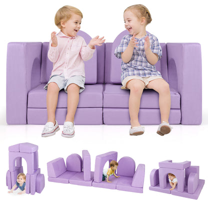8-Piece Modular Kids Play Couch with Comfy Suede Fabric-Purple - Purple