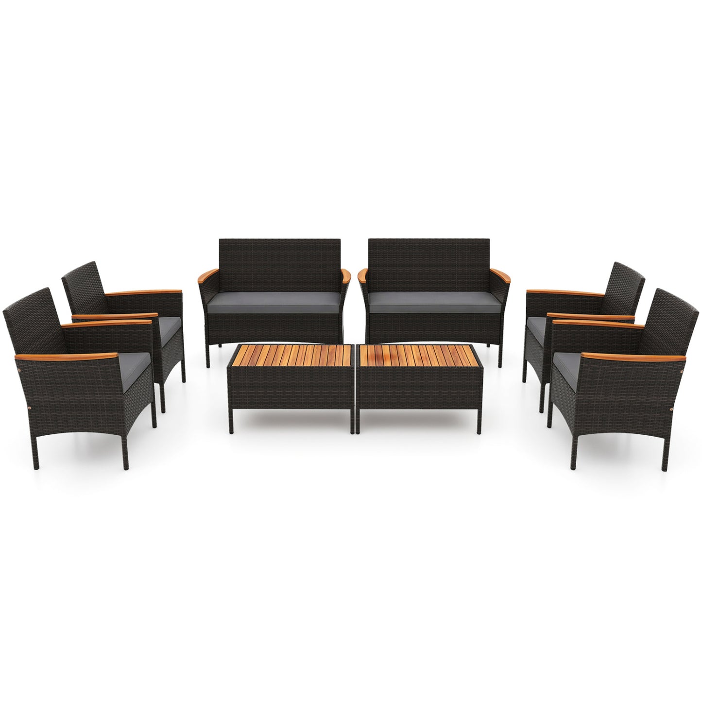 8 Piece Patio Wicker Sofa Set 4 Rattan Chairs and 2 Loveseat with 2 Table