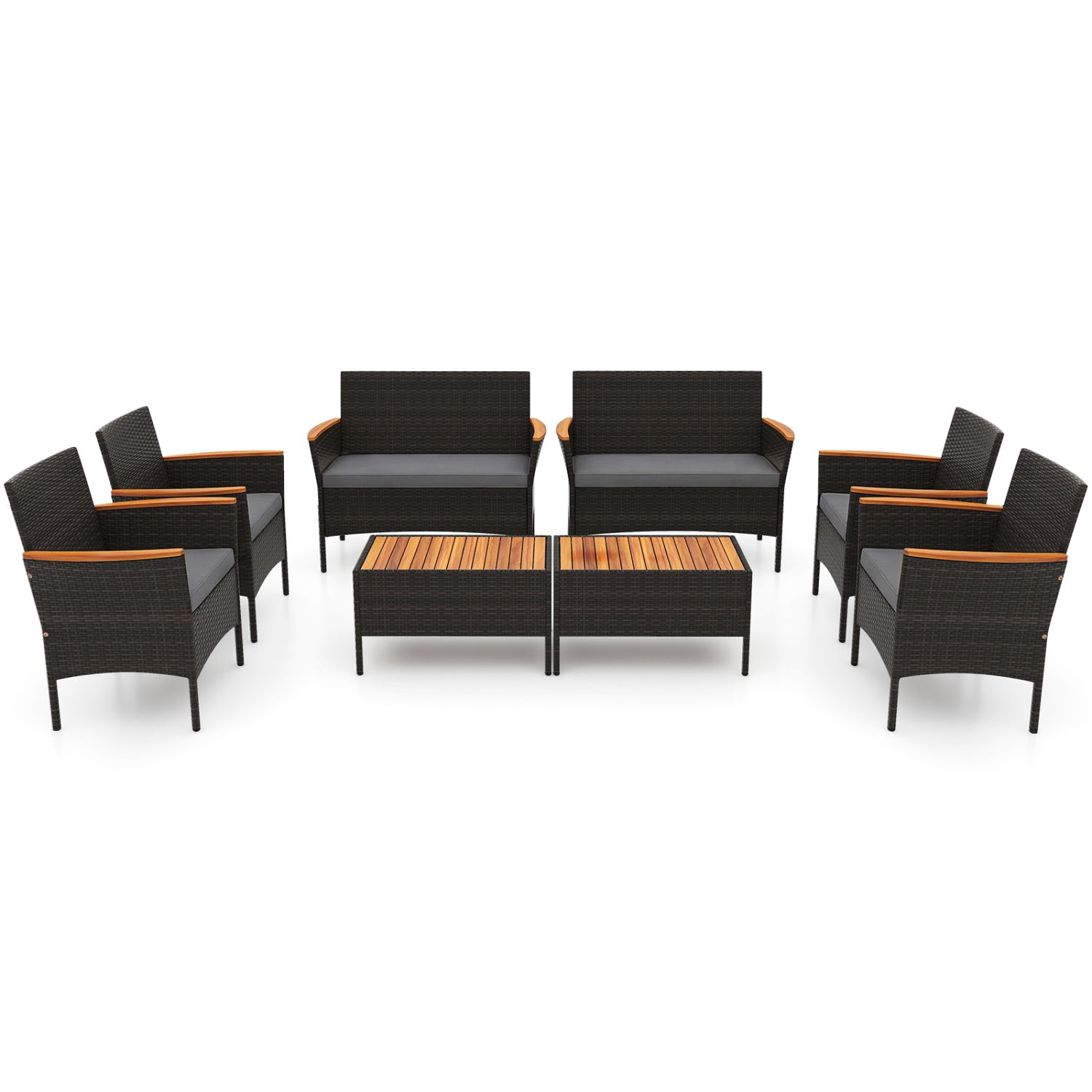 8 Piece Patio Wicker Sofa Set 4 Rattan Chairs and 2 Loveseat with 2 Table