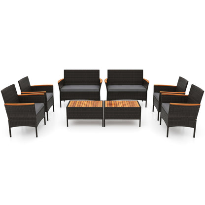 8 Piece Patio Wicker Sofa Set 4 Rattan Chairs and 2 Loveseat with 2 Table