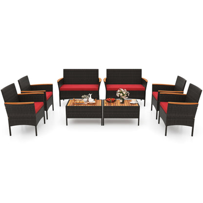 8 Piece Patio Wicker Sofa Set 4 Rattan Chairs and 2 Loveseat with 2 Table