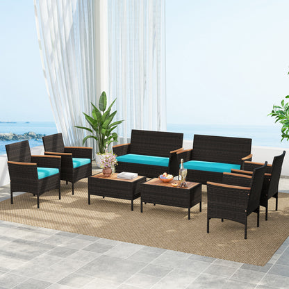8-Piece Patio Conversation Set with Cushions - Turquoise