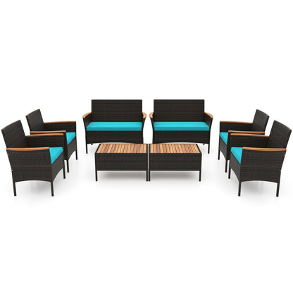 8-Piece Patio Conversation Set with Cushions - Turquoise