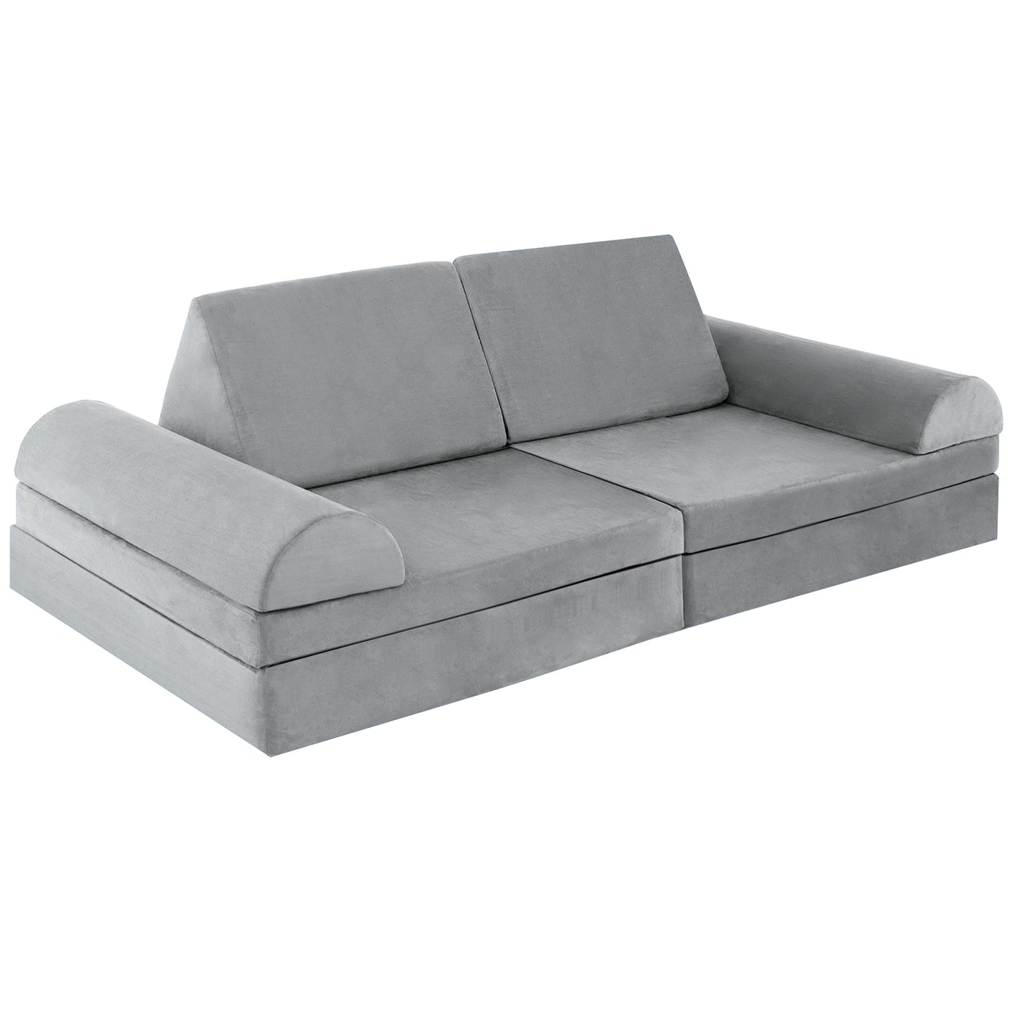 6 Pieces Convertible Kids Sofa Playset with Zipper-Gray - Gray