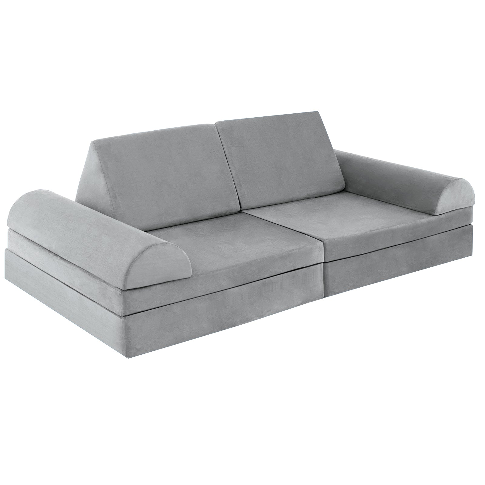6 Pieces Convertible Kids Sofa Playset with Zipper-Gray - Gray