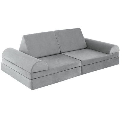 6 Pieces Convertible Kids Sofa Playset with Zipper-Gray - Gray