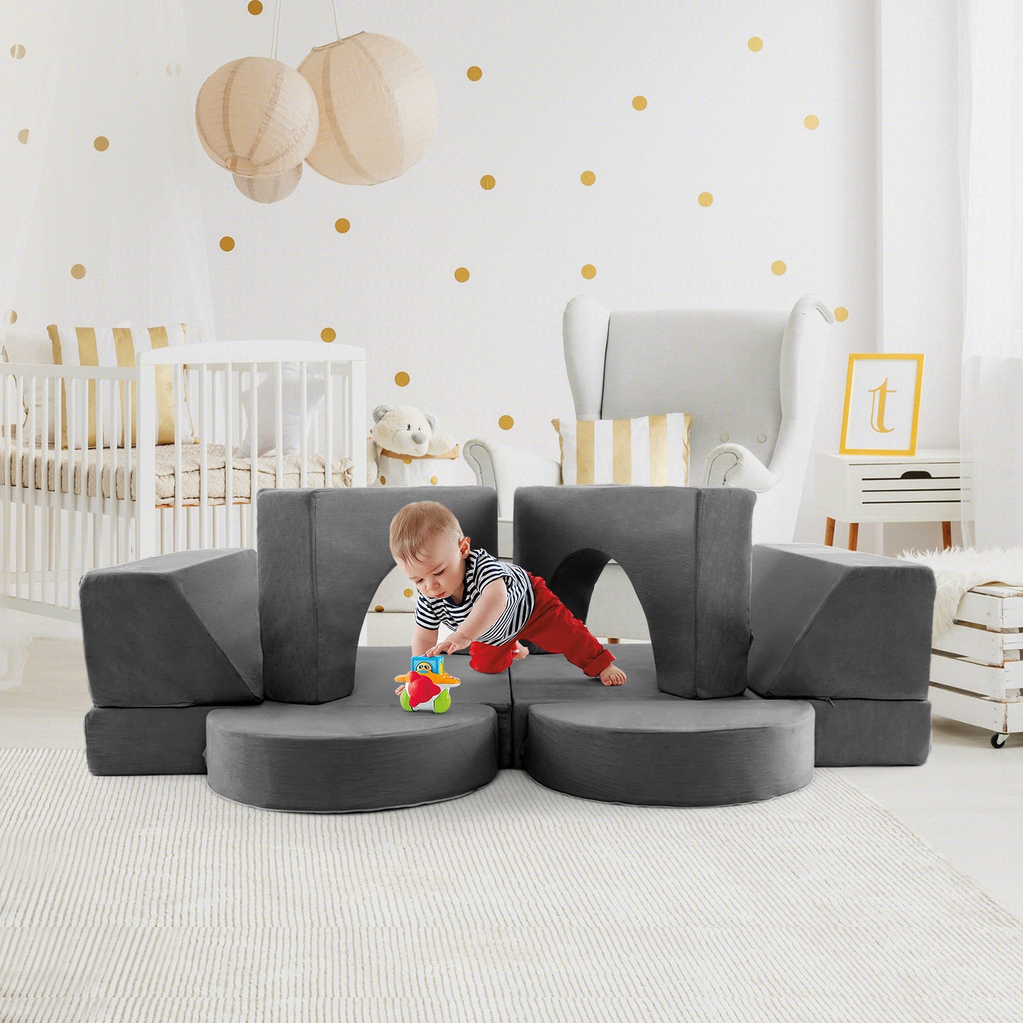 8 Pieces Kids Modular Play Sofa with Detachable Cover for Playroom and Bedroom