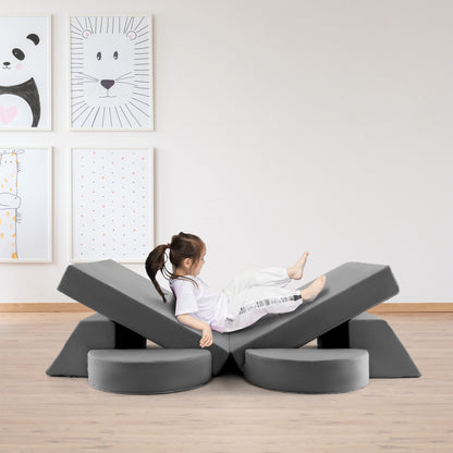 8 Pieces Kids Modular Play Sofa with Detachable Cover for Playroom and Bedroom