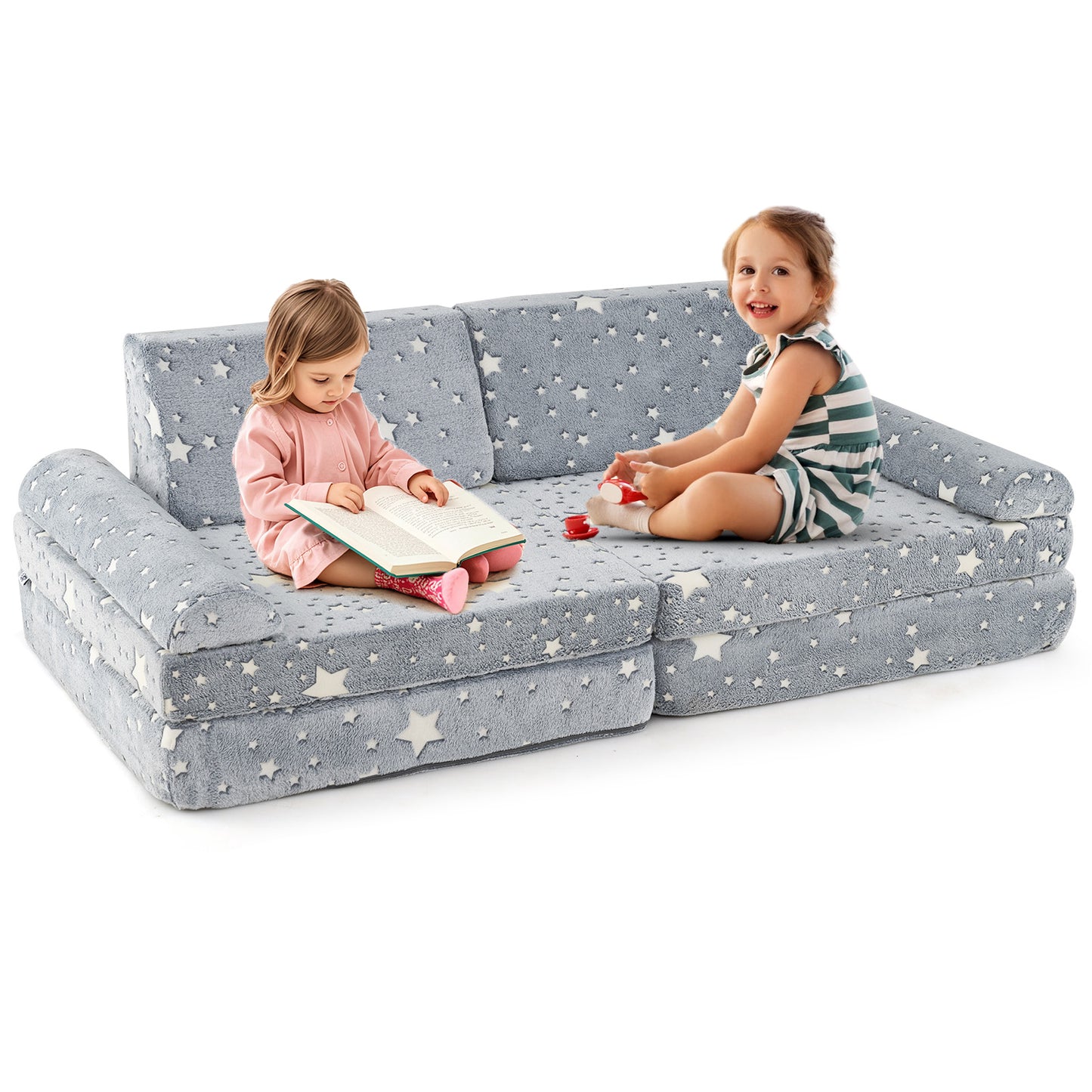 8 Pieces Modular Kids Play Couch Glow in the Dark Toddler Sectional Sofa-Multicolor - Gray