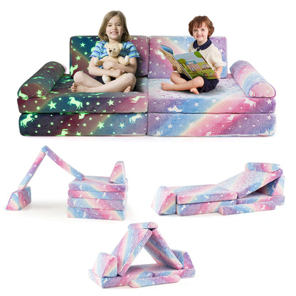 8 Pieces Modular Kids Play Couch Glow in the Dark Toddler Sectional Sofa