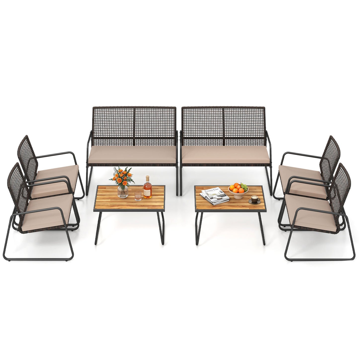 8-Piece Patio Conversation Set with Acacia Wood Coffee Table