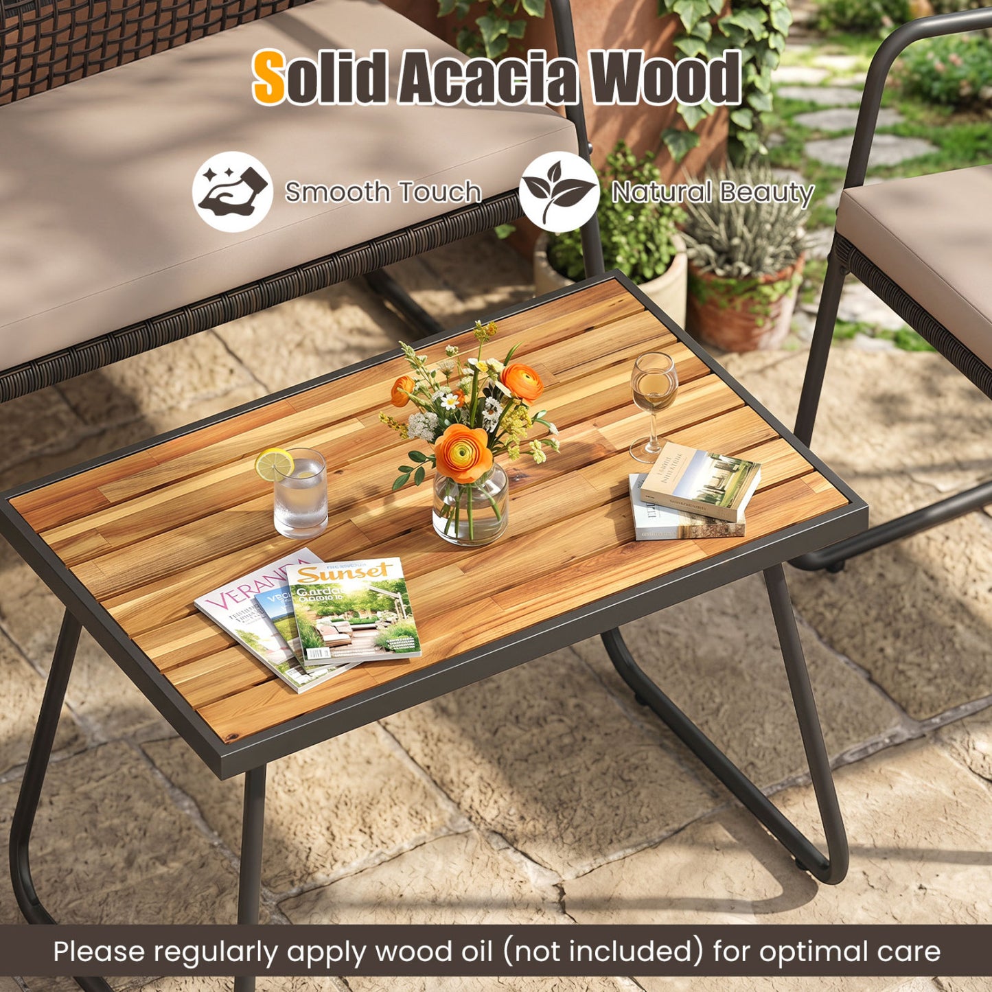 8-Piece Patio Conversation Set with Acacia Wood Coffee Table