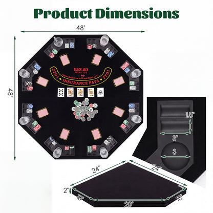 8-Player Foldable Poker Table Top with Cup Holders