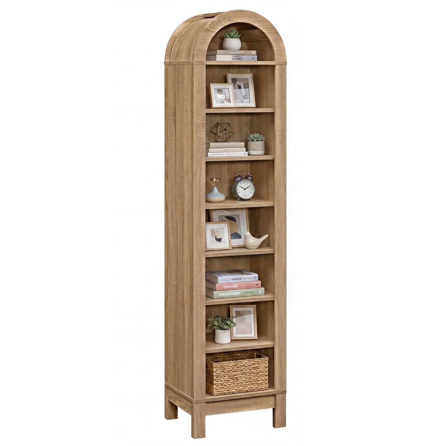 8-Tier Modern Arch Bookshelf with 3 Adjustable Shelves