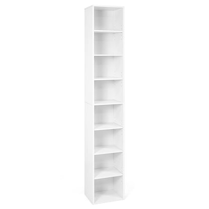 8-Tier Narrow Bookshelf with Adjustable Shelves