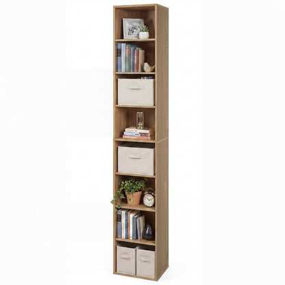 8-Tier Narrow Bookshelf with Adjustable Shelves
