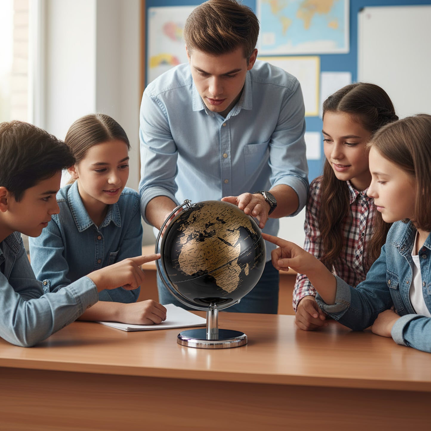8" World Globe Modern Decorative Tabletop Earth Globe-Golden