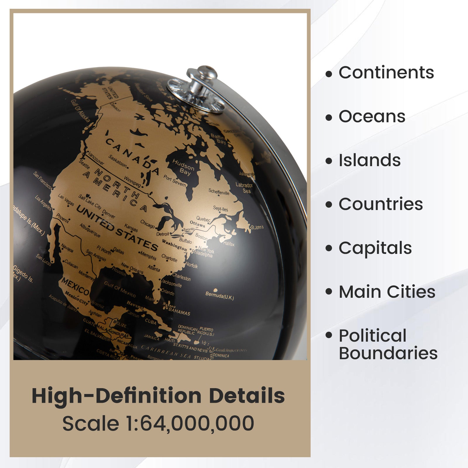 8" World Globe Modern Decorative Tabletop Earth Globe-Golden