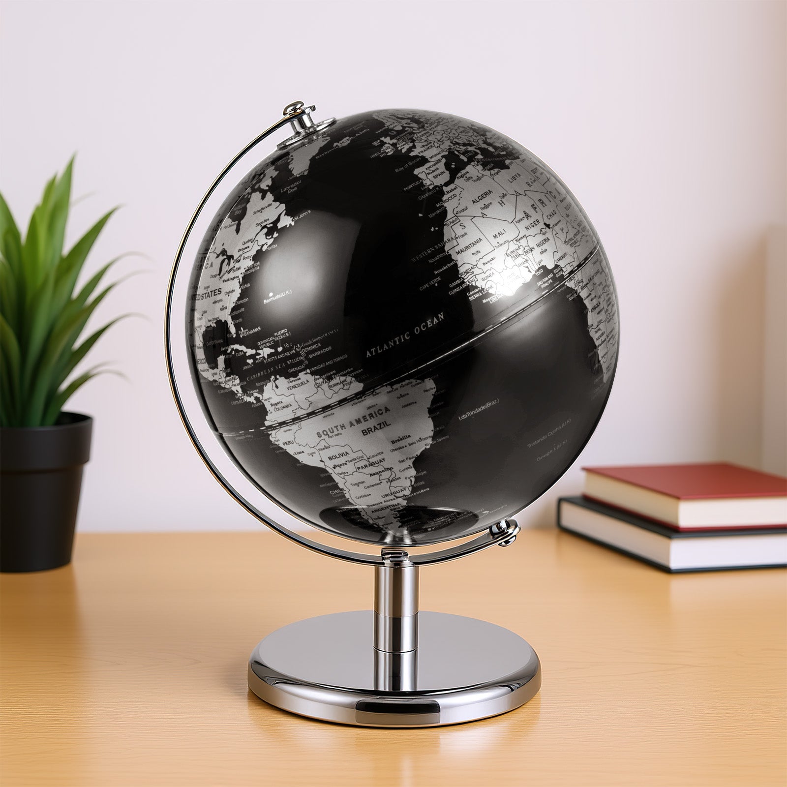 8" World Globe Modern Decorative Tabletop Earth Globe-Silver