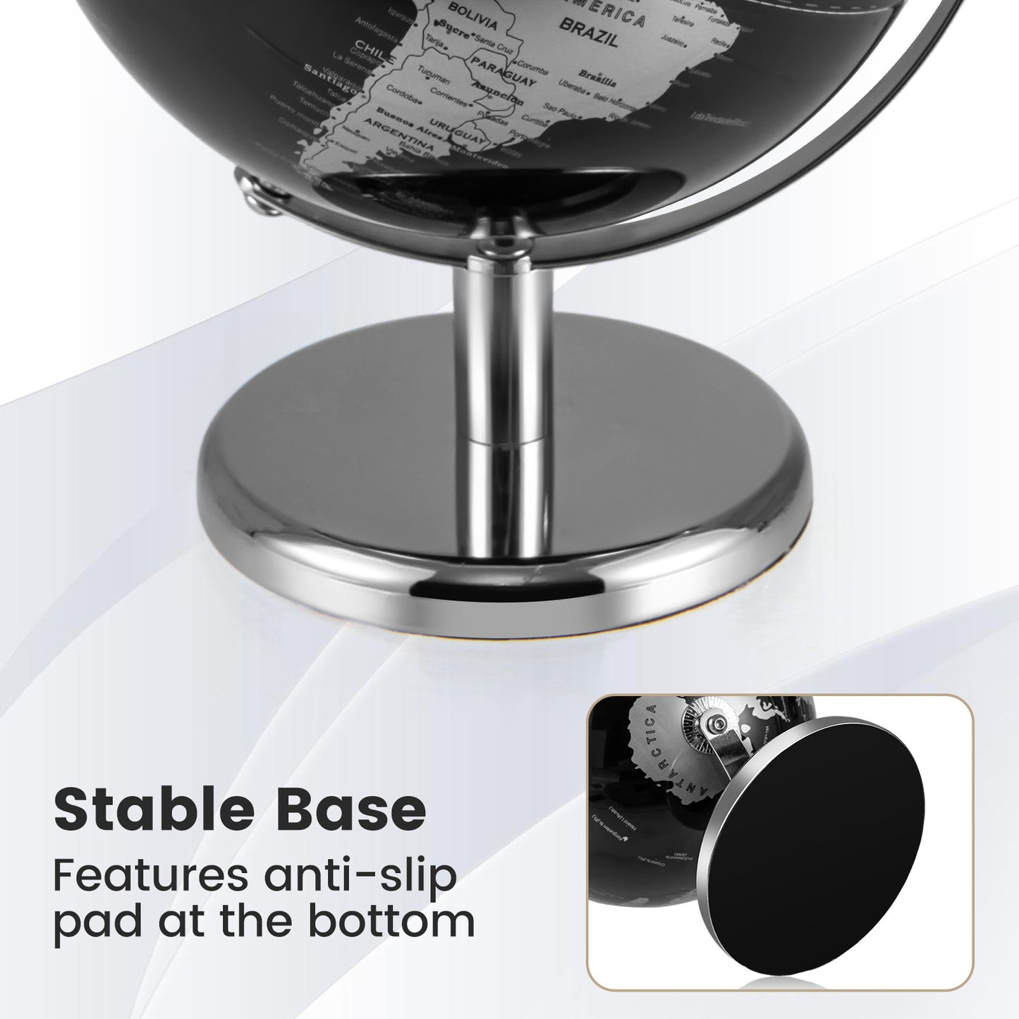 8" World Globe Modern Decorative Tabletop Earth Globe-Silver