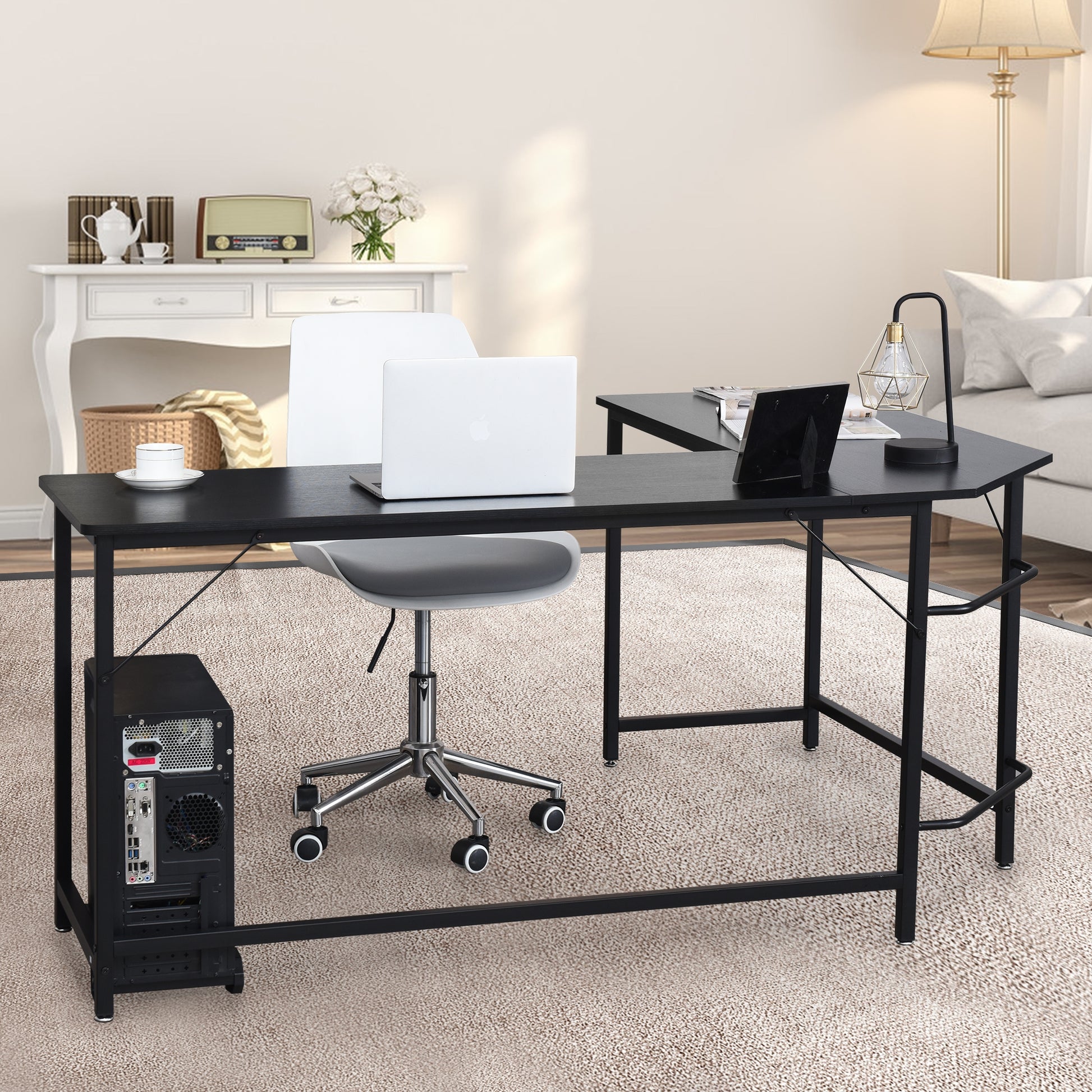 L Shaped Desk Corner Computer Desk PC Laptop Gaming Table Workstation-Black