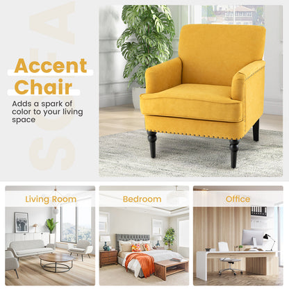 Modern Upholstered Padded Accent Chair with Rubber Wood Legs-Yellow