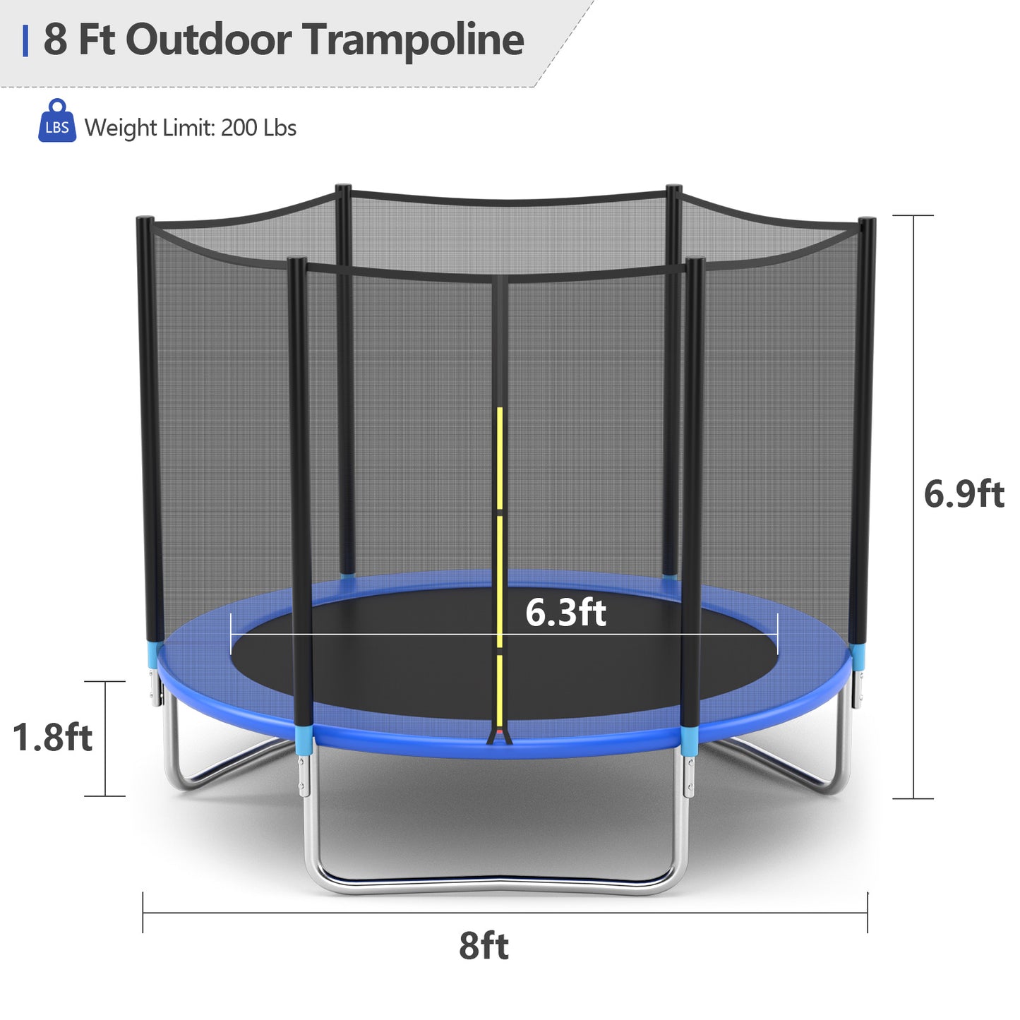 8 feet Safety Jumping Round Trampoline with Spring Safety Pad