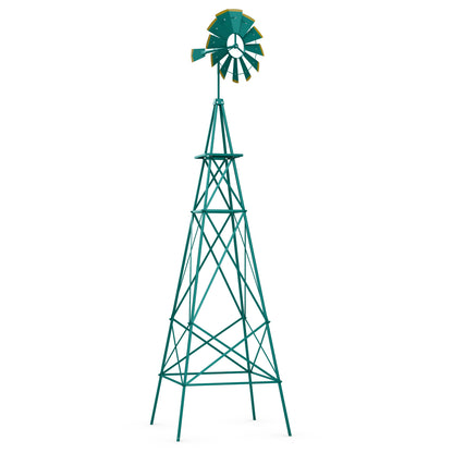 8 Feet Windmill Metal Ornamental Wind Wheel Weather Resistant-Red - Green