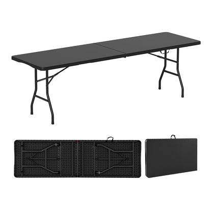 8 ft Portable Folding Table 350 LBS Fold-in-Half Table with HDPE Tabletop-Black - Black