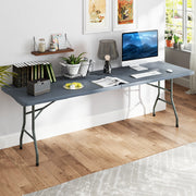 8 ft Portable Folding Table 350 LBS Fold-in-Half Table with HDPE Tabletop-Gray