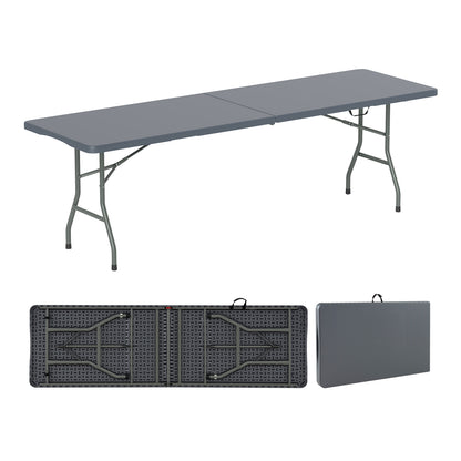 8 ft Portable Folding Table 350 LBS Fold-in-Half Table with HDPE Tabletop