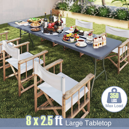 8 ft Portable Folding Table 350 LBS Fold-in-Half Table with HDPE Tabletop