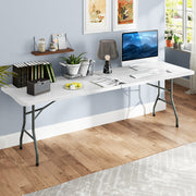 8 ft Portable Folding Table 350 LBS Fold-in-Half Table with HDPE Tabletop-White