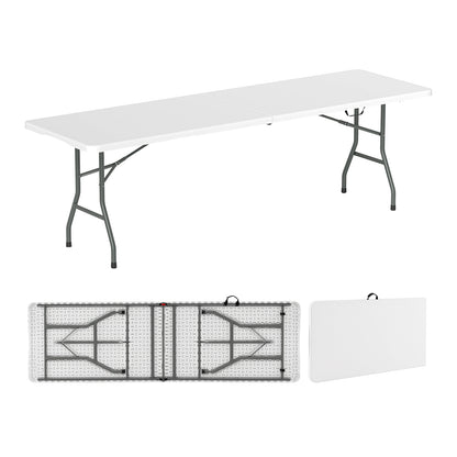 8 ft Portable Folding Table 350 LBS Fold-in-Half Table with HDPE Tabletop-Black - White